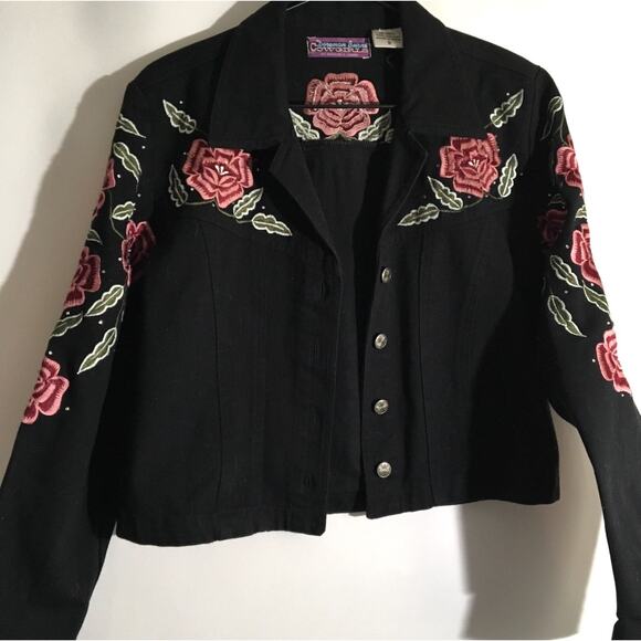 Dorman Burns Cowgirls Jackets & Blazers - Doreman Burns Cowgirls Black Denim Fringe Floral Embroidered Western Jacket Sz S